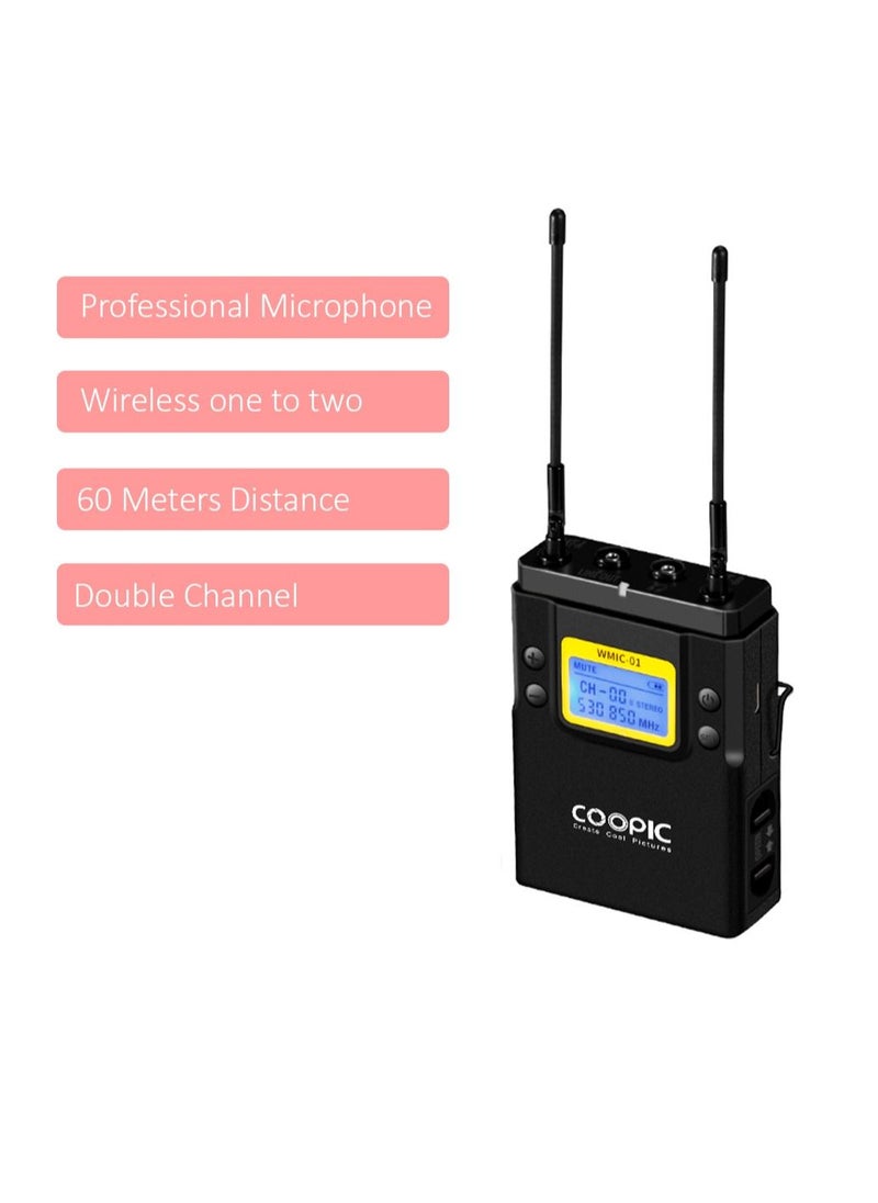 Coopic - UHF Dual-Channel Wireless Microphone R1 Receiver and T1 Transmitters - Image 1