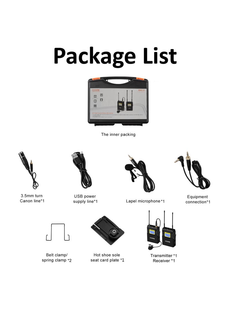 Coopic - UHF Dual-Channel Wireless Microphone R1 Receiver and T1 Transmitters - Image 1