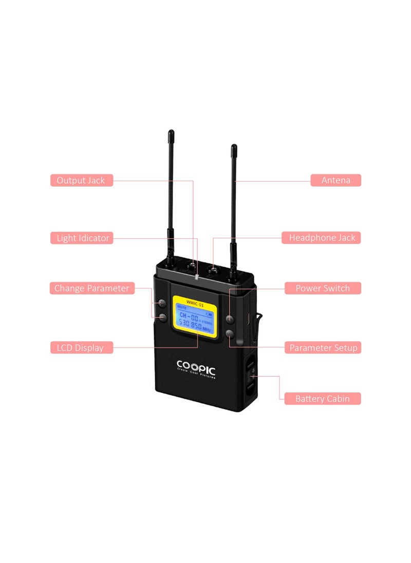 Coopic - UHF Dual-Channel Wireless Microphone R1 Receiver and T1 Transmitters - Image 1
