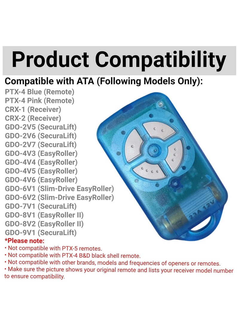 Albarrak Gate/Garage Door Remote Compatible with ATA PTX-4 SecuraCode Garage Remote 433.92MHz Rolling Code 4-Channel Blue Remote Control Comes with Keychain (1 Pack) - Image 2