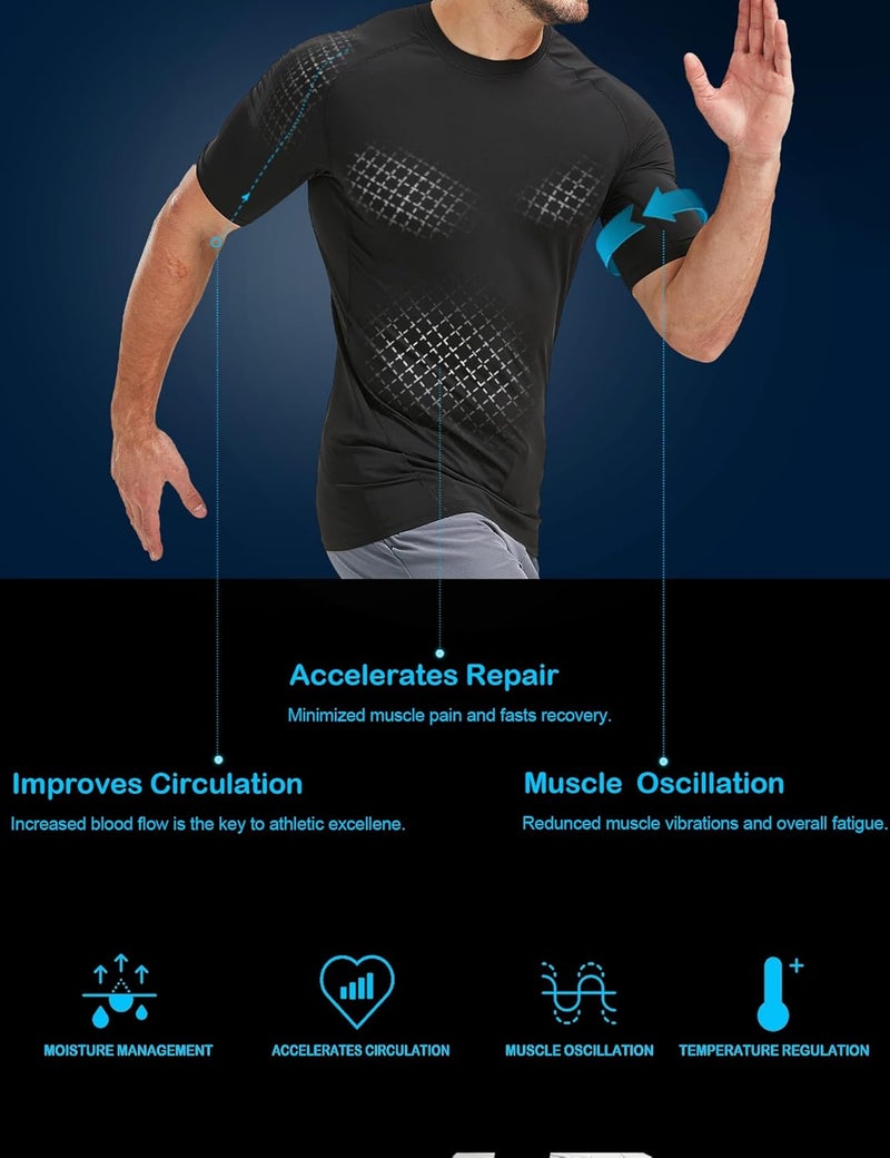 Men's Training Sports Compression Short Sleeve T-Shirt (Pack of 6) 2 Black 2 White 2 Blue S - Image 4