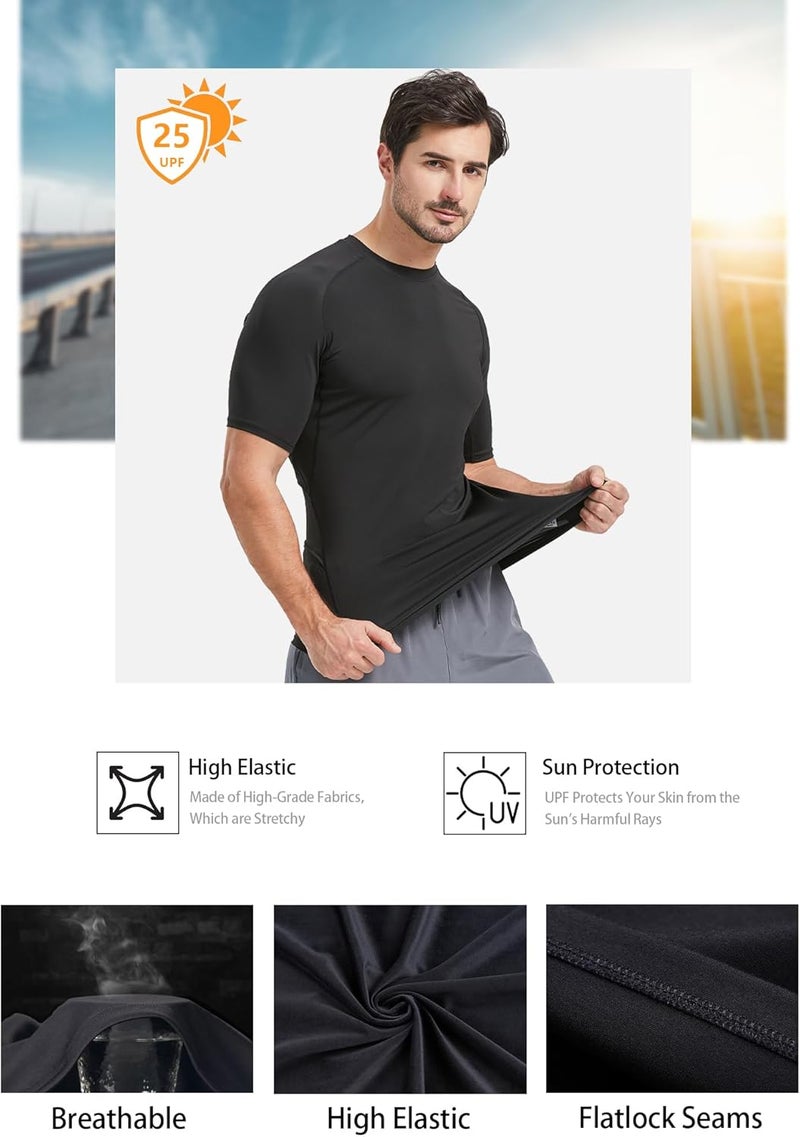 Men's Training Sports Compression Short Sleeve T-Shirt (Pack of 6) 2 Black 2 White 2 Blue S - Image 5