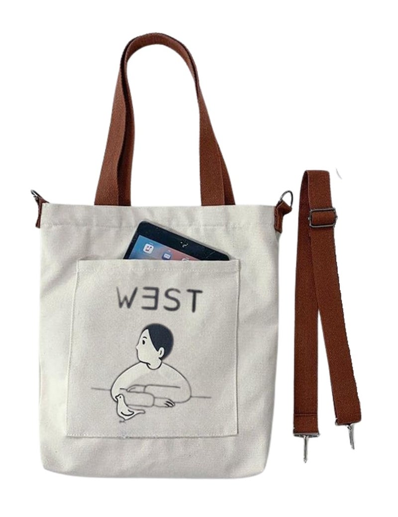 Glowic Totebag for women | 12 L printed totebag with adjustable belt | creamebag office, shopping and daily use | 1 Big and 1 small pocket inside (WBAG-116) - Image 1