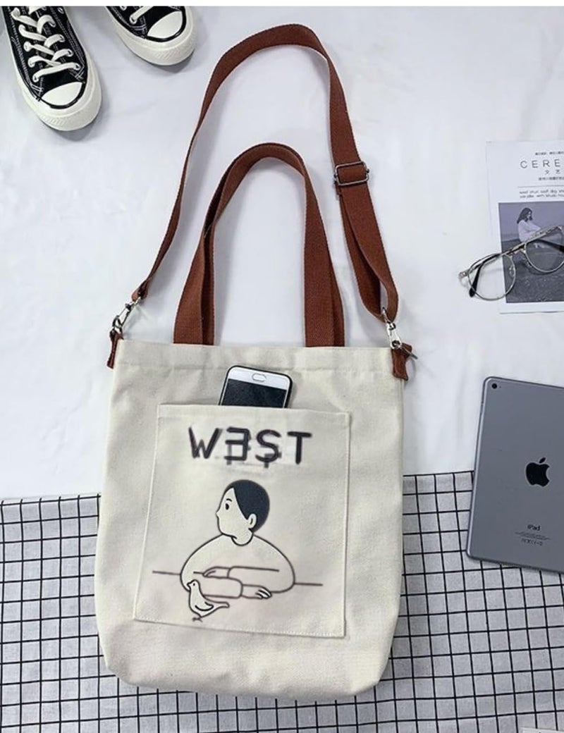 Glowic Totebag for women | 12 L printed totebag with adjustable belt | creamebag office, shopping and daily use | 1 Big and 1 small pocket inside (WBAG-116) - Image 4