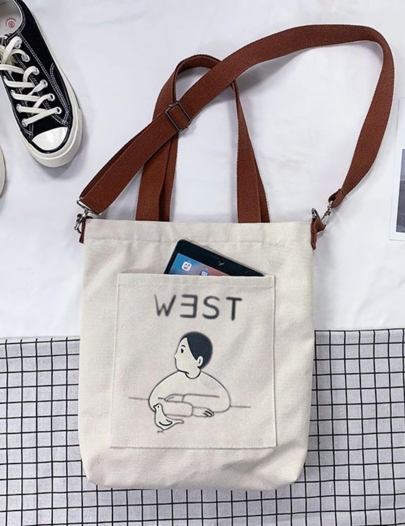 Glowic Totebag for women | 12 L printed totebag with adjustable belt | creamebag office, shopping and daily use | 1 Big and 1 small pocket inside (WBAG-116) - Image 2
