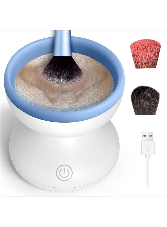 Alyfini Electric Makeup Brush Cleaner Machine - Alyfini Portable Automatic USB Cosmetic Brushes Cleaner for All Size Beauty Makeup Brush Set, Liquid Foundation, Contour, Eyeshadow, Blush Brush (WhiteBlue) - Image 1