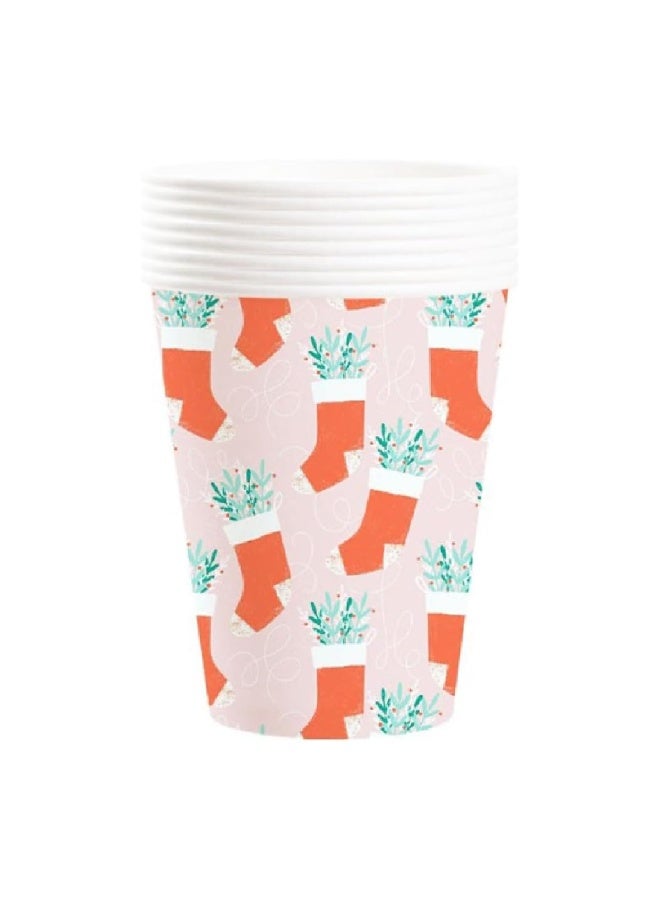 ThePartyPopper Pack of 8 Stocking Print Christmas Paper Cups 9oz – Disposable Cups for Hot & Cold Drinks, Holiday Party Tableware - Image 2
