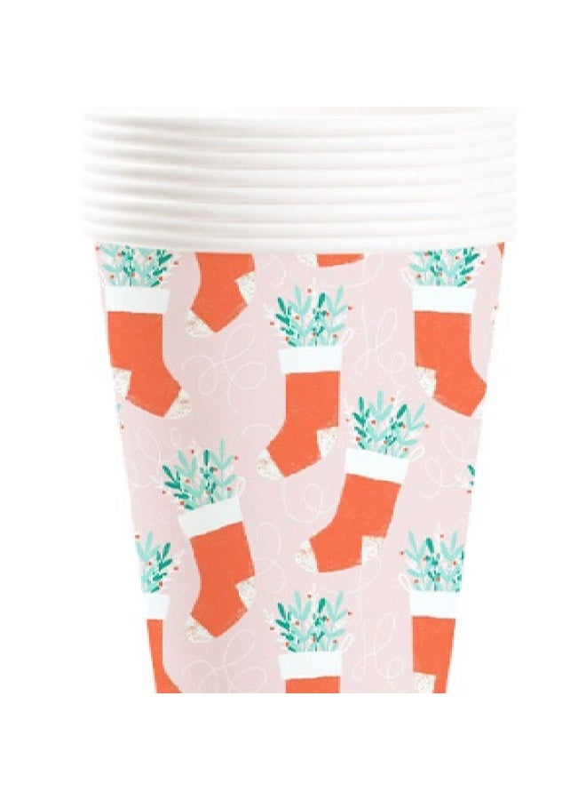 ThePartyPopper Pack of 8 Stocking Print Christmas Paper Cups 9oz – Disposable Cups for Hot & Cold Drinks, Holiday Party Tableware - Image 4