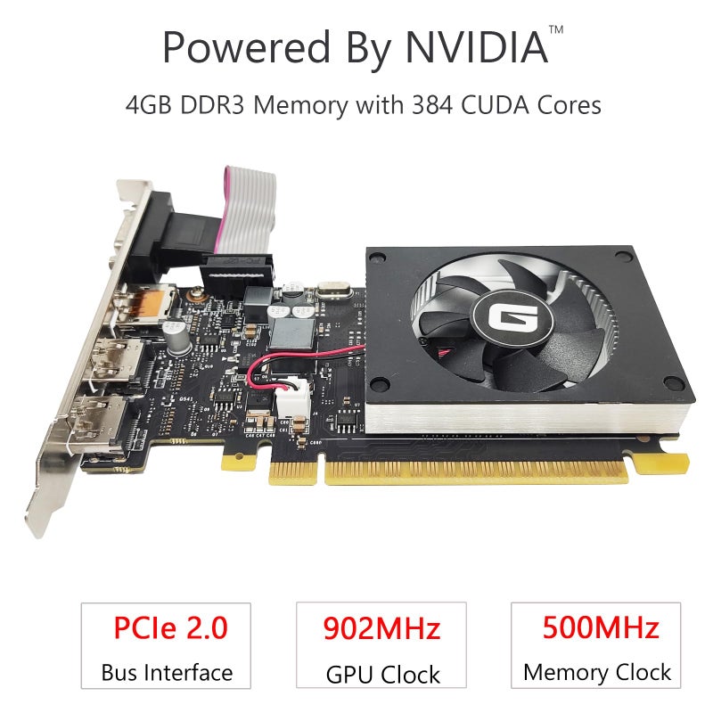 Glorto GeForce GT 730 4G Low Profile Graphics Card, 2X HDMI, DP, VGA, DDR3, PCI Express 2.0 x8, Entry Level GPU for PC, SFF and HTPC, Compatible with Windows 11 - Image 2