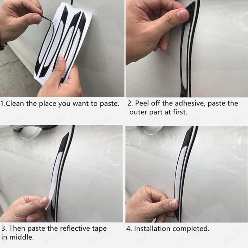 MIZZEO Reflective Car Door Edge Guard Stickers (Pack of 4, Carbon Black & White) Carbon Fiber Auto Car Door Edge Sticker Compatible with Maruti Suzuki S-Cross - Image 4