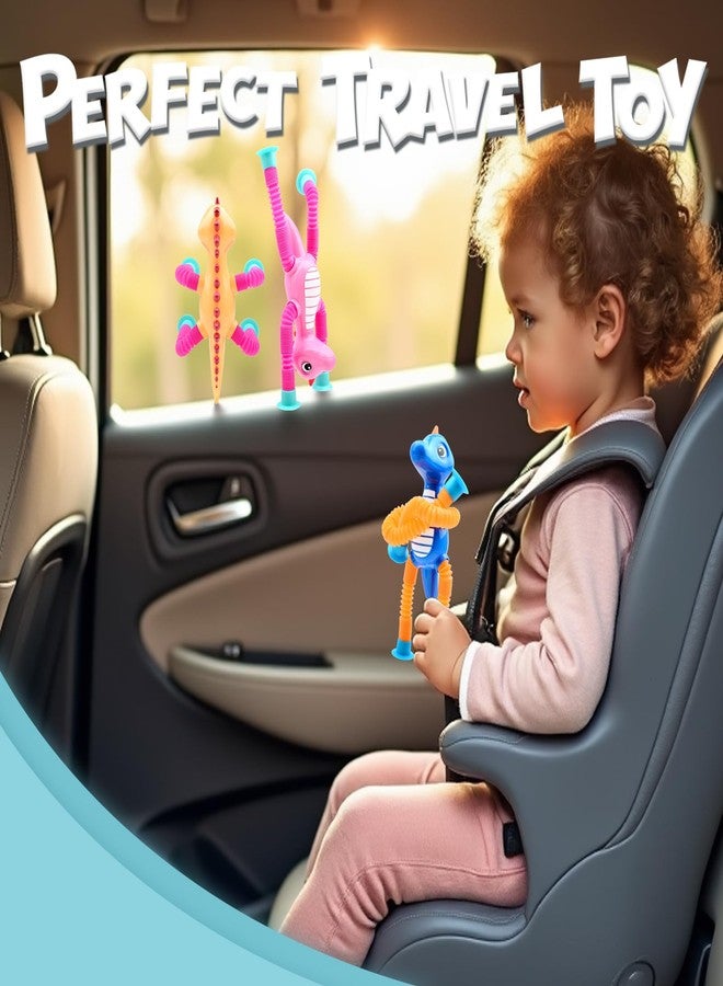 Yrissmiss مجموعة هدايا عيد الفصح للأطفال (بنين وبنات) - 8 قطع من ألعاب الديناصورات المزودة بأكواب شفط تلسكوبية، ألعاب حسية للأطفال من عمر 3 سنوات فما فوق، لعبة للأطفال الصغار، لعبة لتخفيف التوتر، ضرورية للسفر بالطائرة، أنابيب مشروبات غازية - Image 5