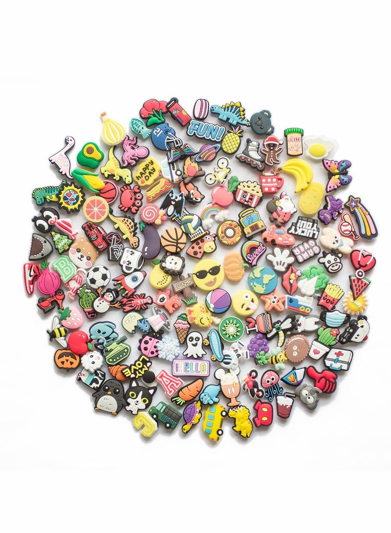 Excefore Shoe Decoration Charms, 100 Pcs Random Color Fit for Shoes and Wristband Bracelet, Different Shape Charms Party Gift for Kids and Teens Different Unisex Adult Shoe Charms - Image 1