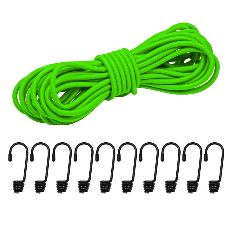 18 Bungee Shock Cords with Hooks65 Feet Elastic Nylon Cords Kayak Stretch String Rope for BikesTie DownsBoatingCampingSunshadesFitness and Outdoor Enthusiasts 14 inch x 32 Ft Neon Green