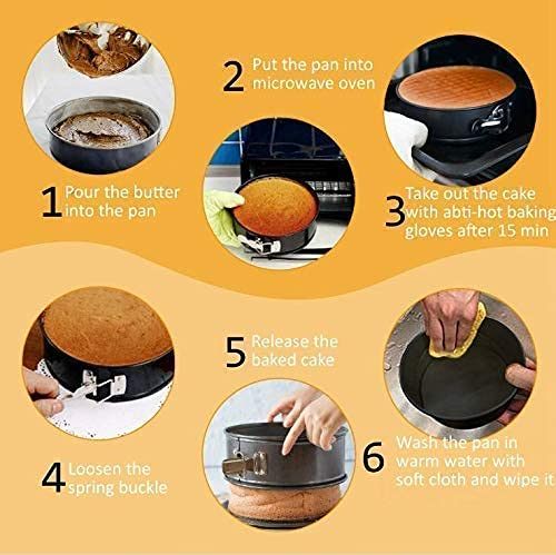 RAVIZAA Teflon Coated Spring Form Cake Mould Pan SetHeart Round and Square Shape Cake Maker Tin NonStick Cake Baking Tray Removable Cake Base Mould 3Pc Set 222018Cm - Image 5