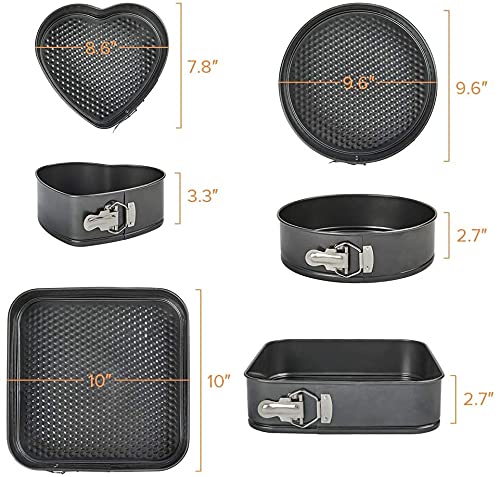 RAVIZAA Teflon Coated Spring Form Cake Mould Pan SetHeart Round and Square Shape Cake Maker Tin NonStick Cake Baking Tray Removable Cake Base Mould 3Pc Set 222018Cm - Image 2
