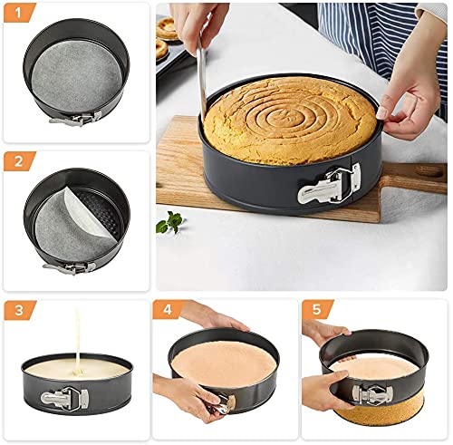 RAVIZAA Teflon Coated Spring Form Cake Mould Pan SetHeart Round and Square Shape Cake Maker Tin NonStick Cake Baking Tray Removable Cake Base Mould 3Pc Set 222018Cm - Image 3