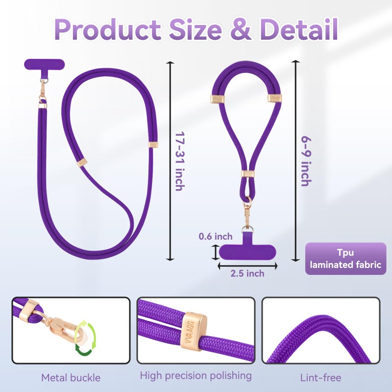 VVAAGG Cell Phone Lanyard for iPhone: Crossbody Phone Strap Adjustable Neck Wrist Strap Anti Theft Long Lanyard Travel Essential for Women Most iPhone - Image 3