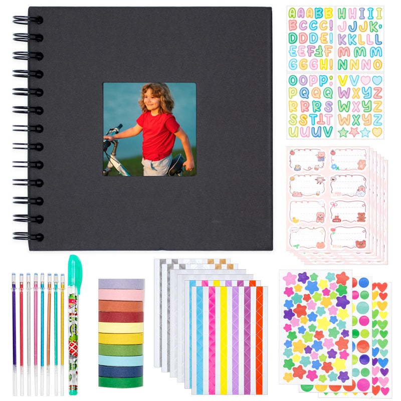 Tugle Kid Scrapbook Photo Album Hard Cover DIY Photo Album for Kids Instant Camera Print Paper with DIY Accessories (Black) - Image 1