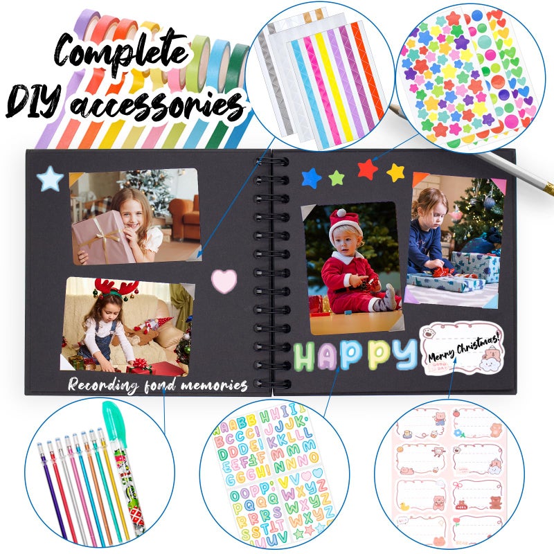Tugle Kid Scrapbook Photo Album Hard Cover DIY Photo Album for Kids Instant Camera Print Paper with DIY Accessories (Black) - Image 2