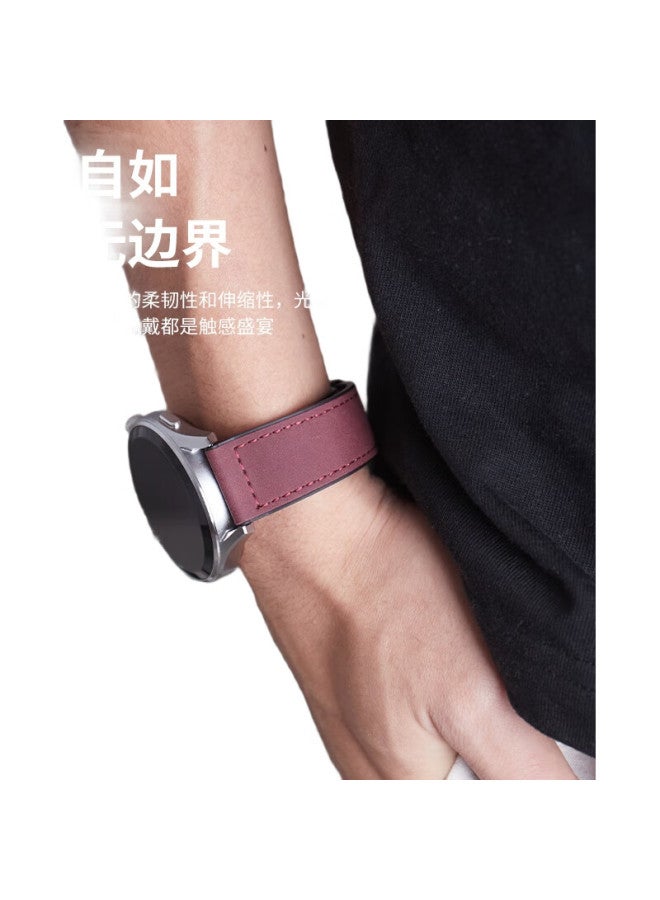 MSSM Compatible With Huawei Watch 4 Pro Strap, Crazy Horse Leather Silicone Magnetic Buckle, Gt5/4/Pro/Watch4/3 Honor Watch Band - Jujube Red 22Mm Universal - Image 2