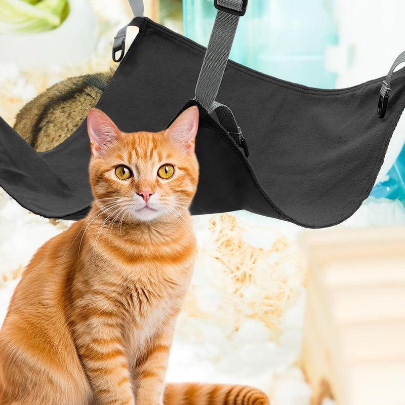 Cat Hammock Bed for Large Cats, Washable Soft Hanging Cage Mat, Outdoor Indoor Pet Sleeping Nest, Black Sturdy Cotton Fabric - Image 3
