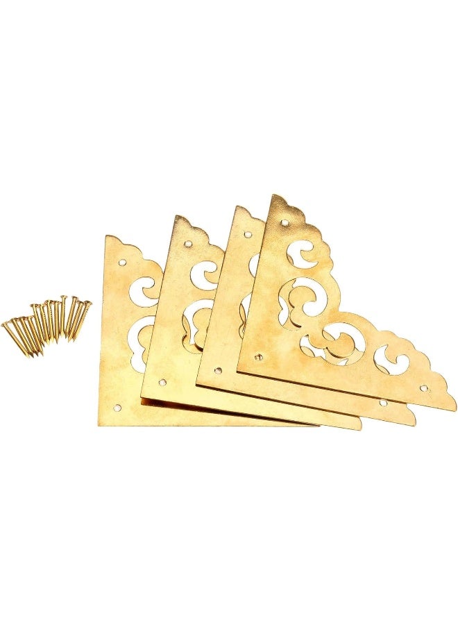 dophee 4Pcs 2.5" Brass Flat Corners Bracket, Retro Table Corner Cover Protectors for Box Cabinet Desk Book Frame Scrapbook Album Bookshelf Decoration Furniture Hardware with Mounting Nails, Brass - Image 1