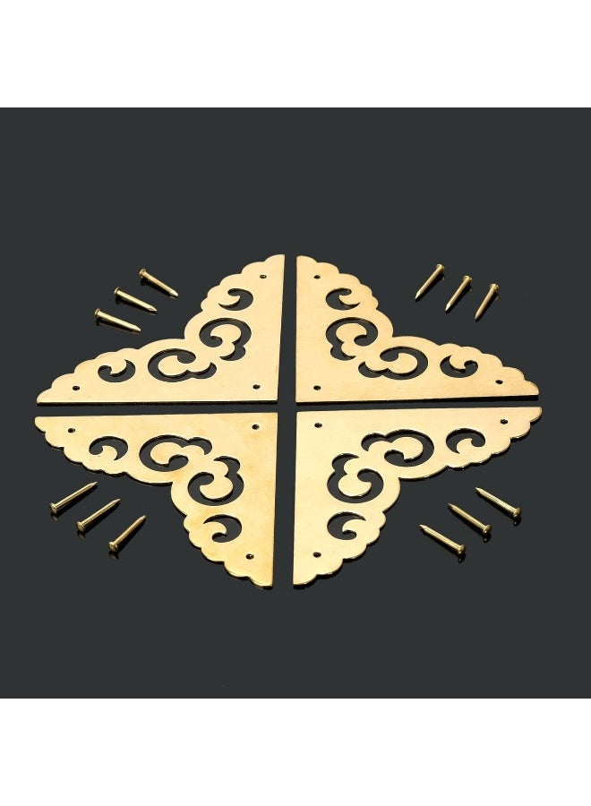 dophee 4Pcs 2.5" Brass Flat Corners Bracket, Retro Table Corner Cover Protectors for Box Cabinet Desk Book Frame Scrapbook Album Bookshelf Decoration Furniture Hardware with Mounting Nails, Brass - Image 4