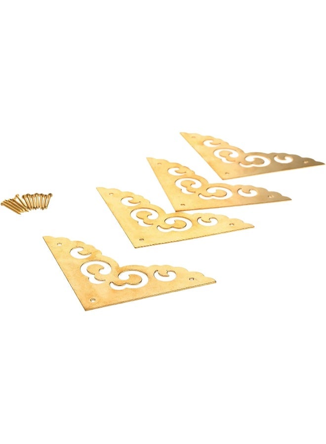 dophee 4Pcs 2.5" Brass Flat Corners Bracket, Retro Table Corner Cover Protectors for Box Cabinet Desk Book Frame Scrapbook Album Bookshelf Decoration Furniture Hardware with Mounting Nails, Brass - Image 3