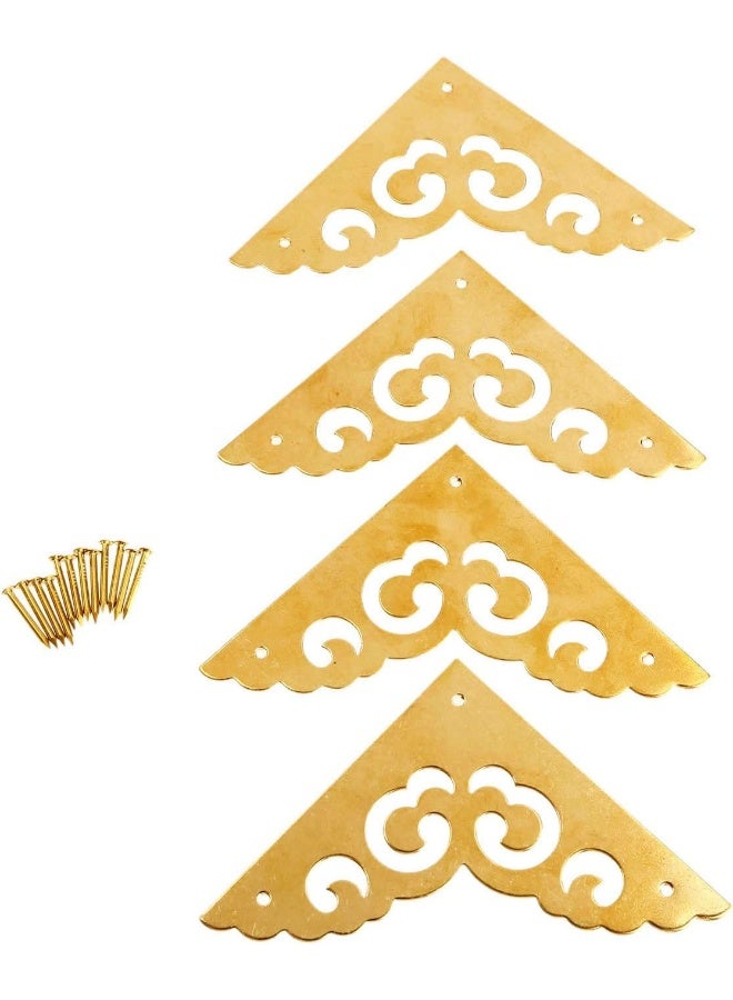 dophee 4Pcs 2.5" Brass Flat Corners Bracket, Retro Table Corner Cover Protectors for Box Cabinet Desk Book Frame Scrapbook Album Bookshelf Decoration Furniture Hardware with Mounting Nails, Brass - Image 2
