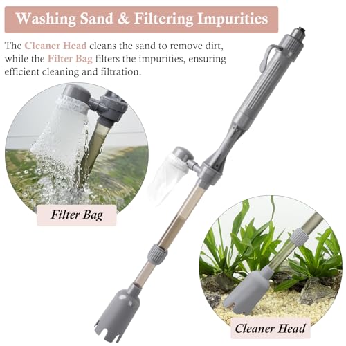 VILLNO Aquarium Vacuum Gravel Cleaner Battery Fish Tank Water Changer Removable Vacuum Sand Washer for Fish Tank Cleaning Water Changing Sand Washing Adjustable Telescopic Pole - Image 3