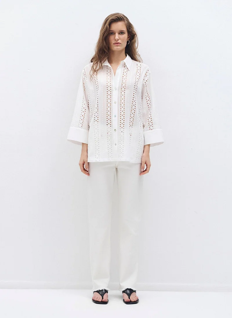 MAVI Lattice Emroidered White Shirt