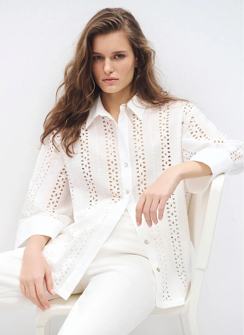 MAVI Lattice Emroidered White Shirt