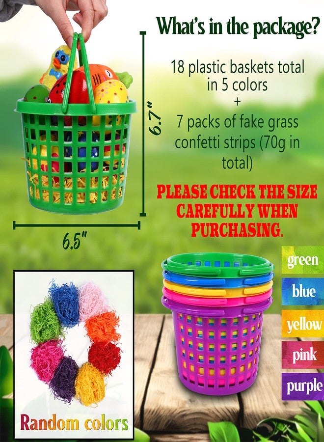 80UncleKimby 18PCS Easter Baskets Small for Kids Bulk with Handles Plus 70g Easter Grass Stuffers Fillers Egg Hunt Game Gifts Party Favors 6.5" x 6.7" - Image 3