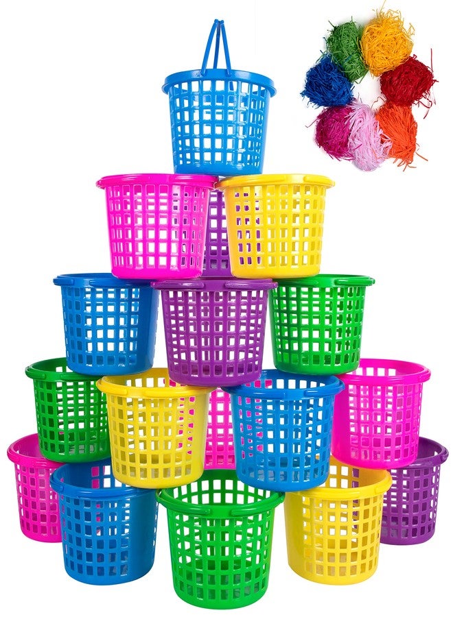 80UncleKimby 18PCS Easter Baskets Small for Kids Bulk with Handles Plus 70g Easter Grass Stuffers Fillers Egg Hunt Game Gifts Party Favors 6.5" x 6.7" - Image 1