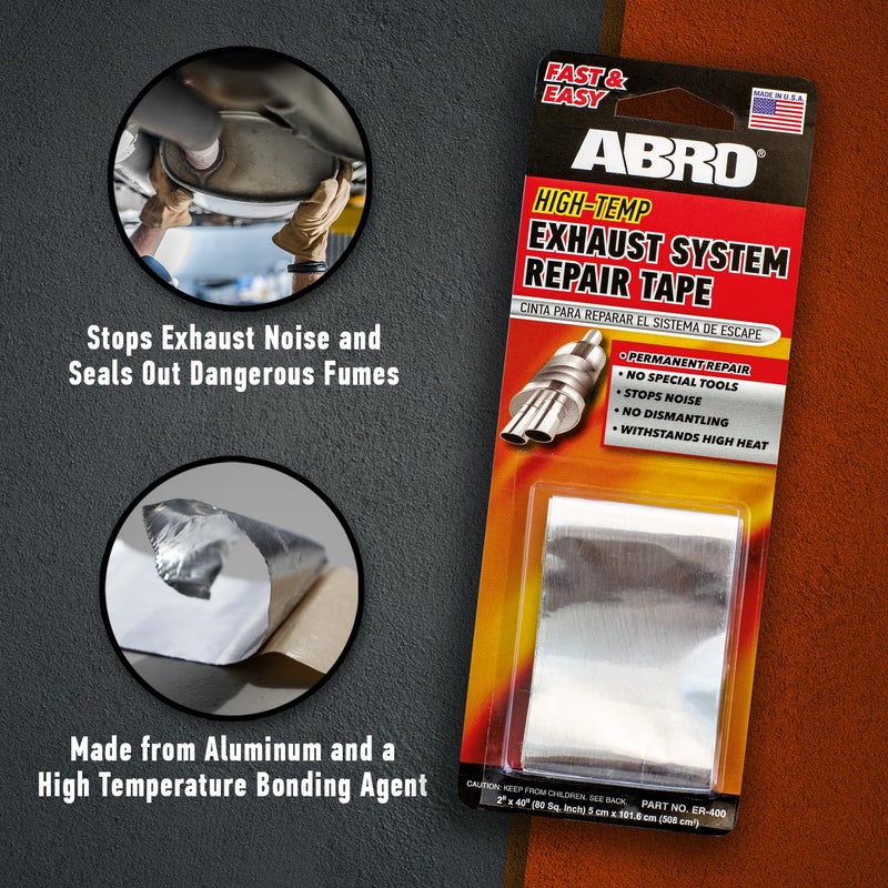 Abro Exhaust Tape: Muffler Repair Kit, High Temp Aluminum Bonding Agent Exhaust Leak Tape, Fast, Economical, Permanent Solution to Stop Noise and Seal Out Dangerous Fumes, No Special Tools Required - Image 2