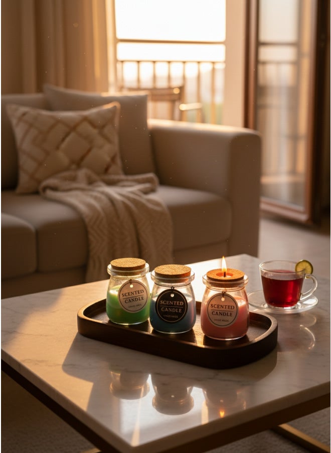 كذا هوم كاسا هوم طقم 3 شمعات معطرة برطمانات زجاج بأغطية فلين صناعة يدوية لتعطير المنزل مصر - Image 1