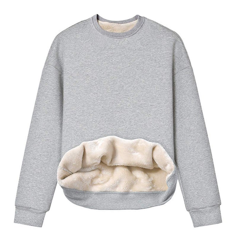 Gihuo Women's Winter Fleece Sherpa Lined Crewneck Pullover Sweatshirt (US, Alpha, X-Large, Regular, Regular, 02 Grey) - Image 1