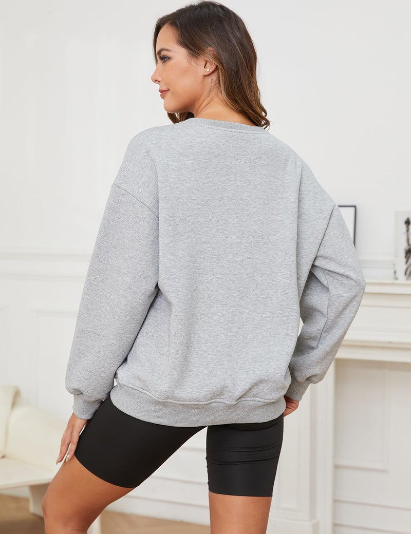Gihuo Women's Winter Fleece Sherpa Lined Crewneck Pullover Sweatshirt (US, Alpha, X-Large, Regular, Regular, 02 Grey) - Image 4