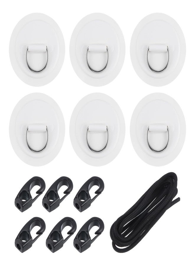 PATIKIL D-Ring Patch, 6 Pcs Stainless Steel D-Ring PVC Patch Pad No Glue Include with Elastic Cords and Hooks for Inflatable Boat Paddle Board Canoe Surfboard, White - Image 1