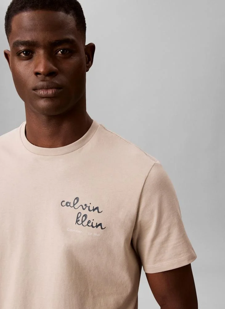 Calvin Klein Jeans Plaza Taupe Graphic Logo T-Shirt for Men | Best Price UAE
