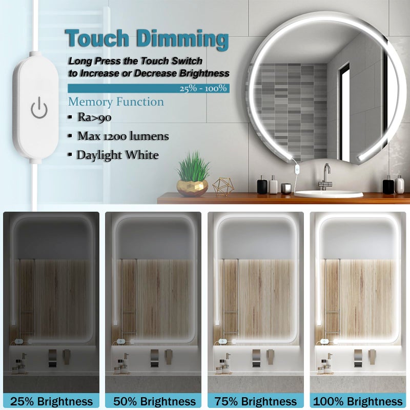 Blikshin LED Vanity Mirror Lights, Hollywood Style Makeup Lighting, 10FT/6000K/Dimmable/12V Adapter/Self-Adhesive Strip Lights for Mirror, Lighting for Makeup Vanity Table & Bathroom Mirror - Image 3