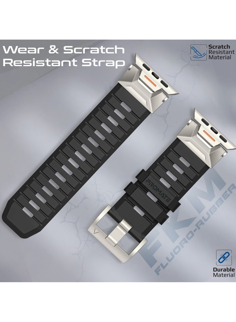 PROMATE Stylish Mechanical and Sporty Design Apple Watch Band with Flexible Multi-Hole Strap and Premium FKM Fluoro-Rubber, Universal Compatibility with All Apple Watch Sizes and Series, Long-Lasting Durability- SilicaBand-Pro Black - Image 5