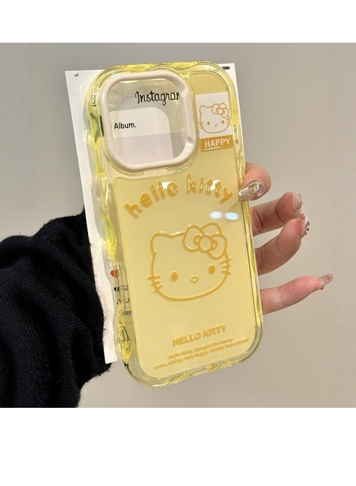 NIBEMINENT Wave Edge Solid Cat Protective TPU Case Cover For iPhone 15 Pro, Yellow/White Kitty
