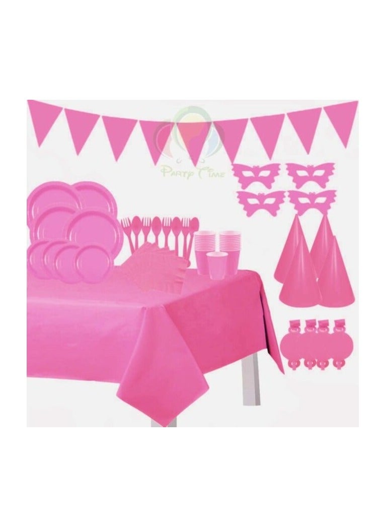 بارتي تايم مجموعة أواني الطعام الورقية للاستعمال مرة واحدة من بارتي تايم مكونة من 110 قطعة من لوازم الحفلات باللون الوردي تكفي لـ 12 شخصًا