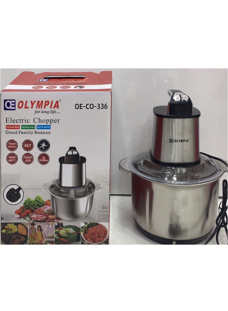 Olympia مفرمة لحم عالية الجودة وجسم خلاط من الفولاذ المقاوم للصدأ سعة 6 لتر كهربائية - Image 4