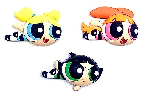 Monogram Powerpuff Girls 3 Piece Magnet Set Bubbles Blossom and Buttercup 3D Foam Magnet Magnet for Refrigerators Office and Lockers