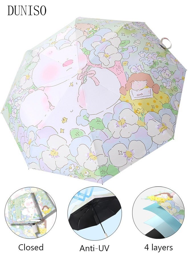 DUNISO - Windproof Travel Compact Umbrella with Bear Printing Small Portable Travel Umbrella Compact Anti-UV Sun And Rain Umbrellas for Men Women Teenage - Image 1