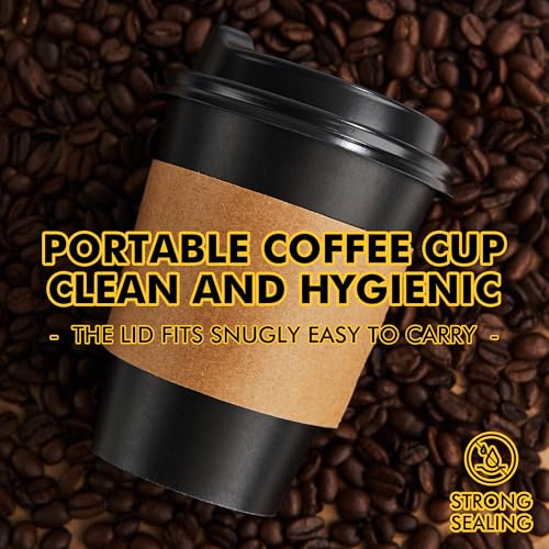RACETOP 50 Pack 12 oz Coffee Cups with Lids, Black Disposable Coffee Cups with Lids, Sleeves and Stirring Sticks, Hot Paper Coffee Cup 12 oz for Hot Drinks, Parties, Picnic, Travel, and Events - Image 3