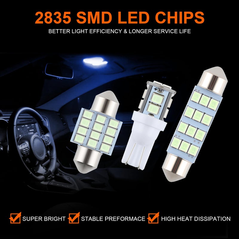 iFunyLED 24 Pieces Dome Light LED Car Interior Bulb Kit Set 194 T10 DE3175 578 31mm 42mm Bulbs Interior Replacement Lights for Car Map License Plate Door Side Marker Cornering Trunk Light - Ice Blue - Image 2