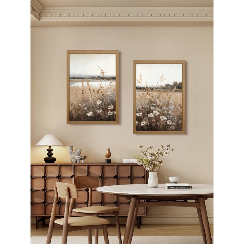 Joocrise Wildflower Botanical Wall Art Decor Set of 2 Vintage Canvas Wall Decor Landscape Field Wall Art Pictures Farmhouse Prints Landscape Painting Vintage Artwork for Room Bedroom 12x16 Inch Framed - Image 3